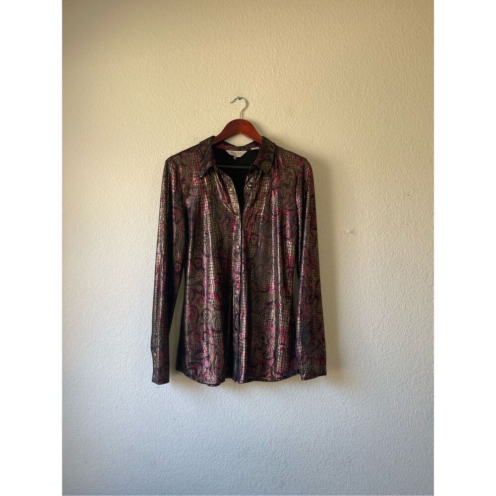 Roper cowgirl metallic alligator print rodeo print button‎ down size large